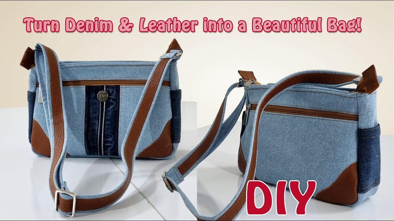 Create a Spacious & Elegant Handbag from Denim and Leather Scraps!