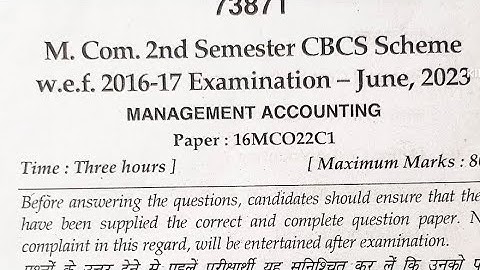 M. Com. 2nd Semester CBCS Scheme Examination June, 2023 MANAGEMENT ACCOUNTING MDU University #mdu