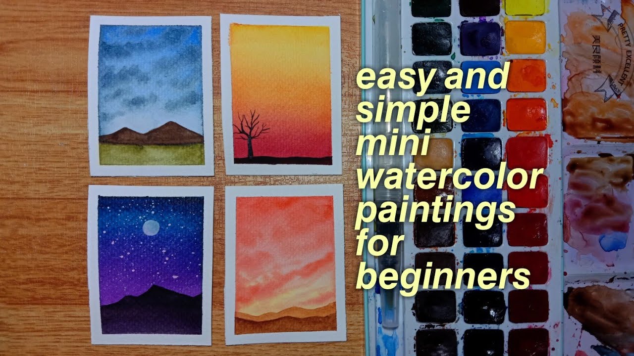 4 Easy and Simple Mini Watercolor Paintings for Beginners | Step-by