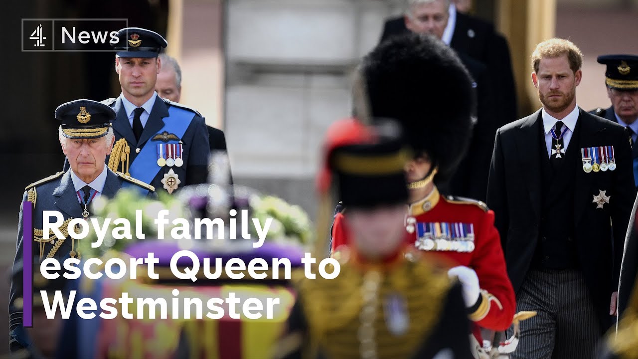 King and Princes escort Queen's coffin to lie in state in Westminster