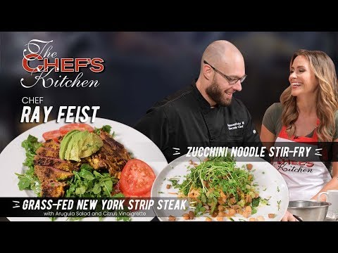 NY Strip Steak w/ Arugula Salad & Citrus Vinaigrette & Zucchini Noodle Stir-Fry | Chef Ray Feist