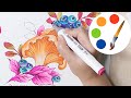 ✍Sketching with markers, How to draw mushrooms and berries, Tutorial, marker numbers are indicated