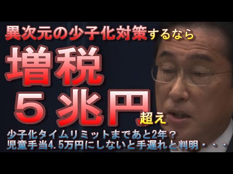 異次元の少子化対策、異次元の増税である可能性大。児童手当4.5万円必要と判明。これだけで予算5兆円越え・・・特大独身税爆誕で日本終了か？？？【少子高齢化】