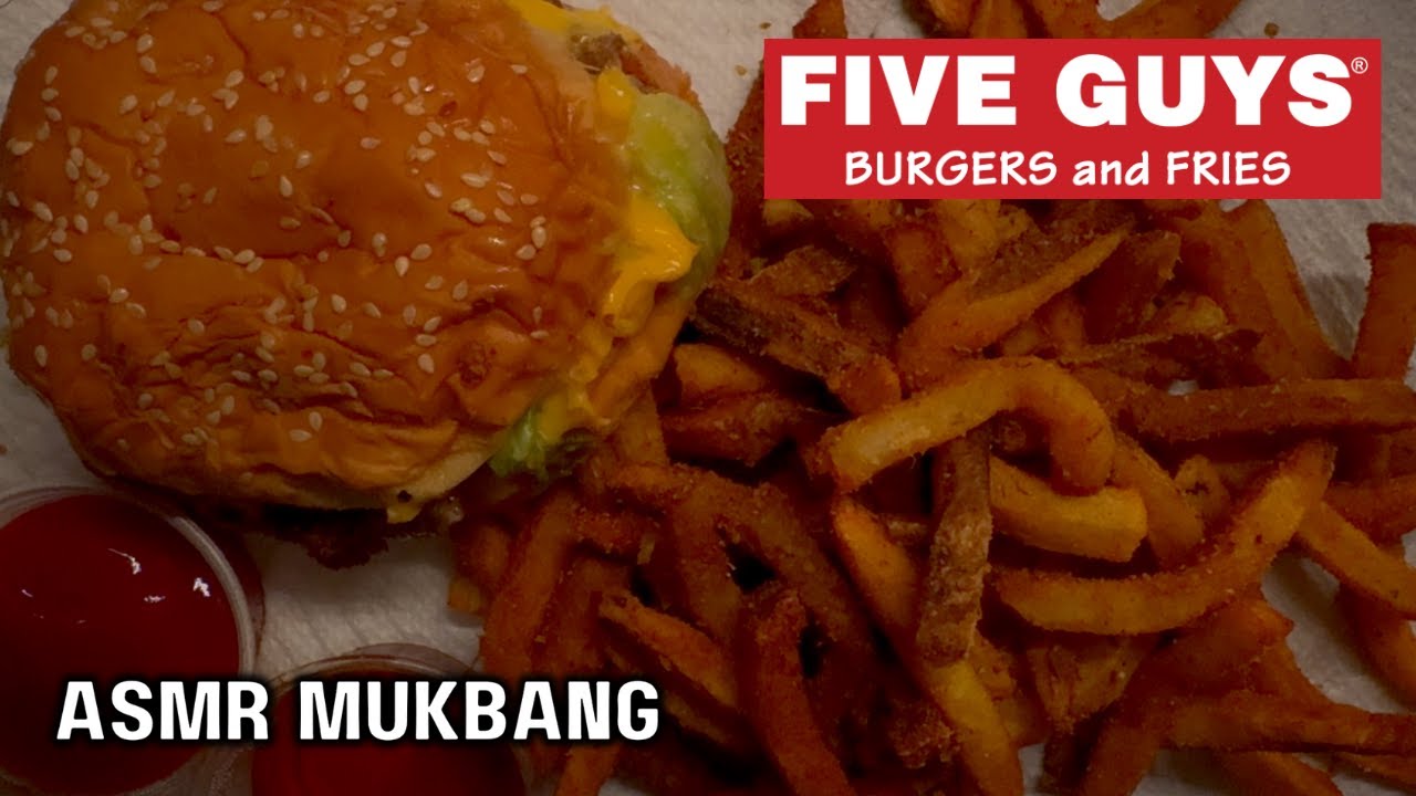 ASMR FIVE GUYS DOUBLE CHEESEBURGER & CAJUN FRENCH FRIES MUKBANG EATING SOUNDS