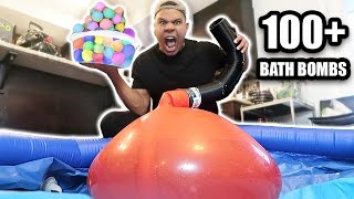 GIANT 6FT WATER BALLOON 100 BATH BOMBS EXPERIMENT!! *EXPLOSION*