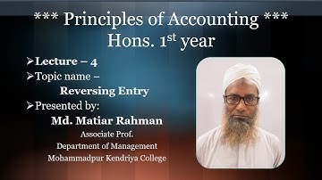 MKC - Principle of Accounting, Hons. 1st year, Lecture - 4 (Reversing Entry)