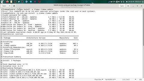 Install clamav using yum package manager in Fedora.