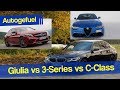 Best premium mid-size sedan comparison BMW 3 Series vs Mercedes C Class vs Alfa Giulia