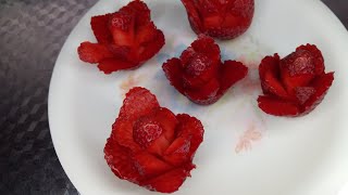 اسهل طريقه لتقطيع الفراوله لتزيين التورت  وعمل الفراوله علي شكل ورده #StrawberryRose