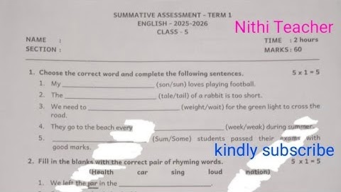 5th std English SUMMATIVE ASSESSMENT - TERM 1 ENGLISH-2025-2026 CLASS-5 English question paper 5th s