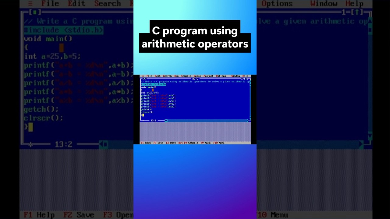 C Program Using Arithmetic Operators (Turbo C) 💻 