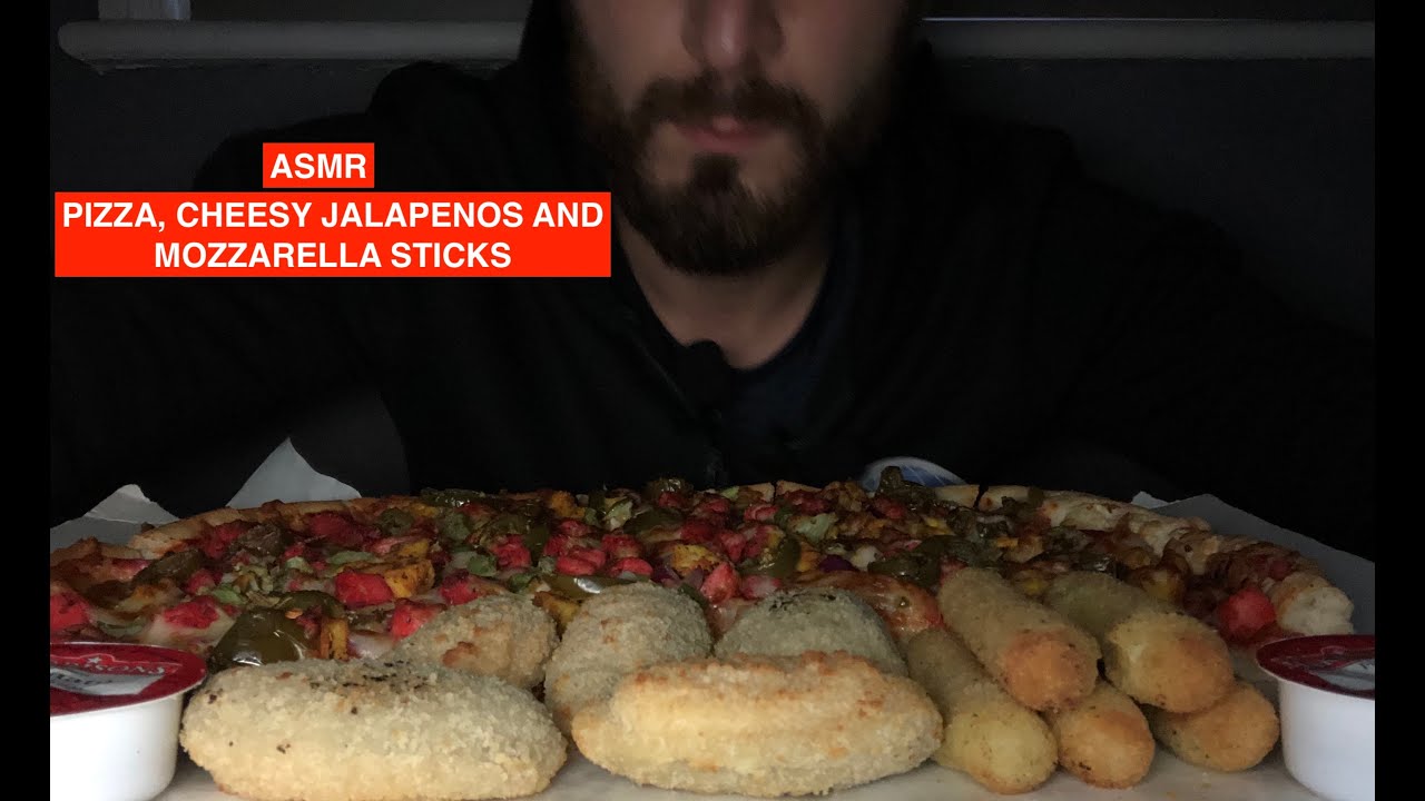 ASMR EATING ASIAN STYLE PIZZA | CHEESY JALAPENOS | MOZZARELLA STICKS | MUKBANG