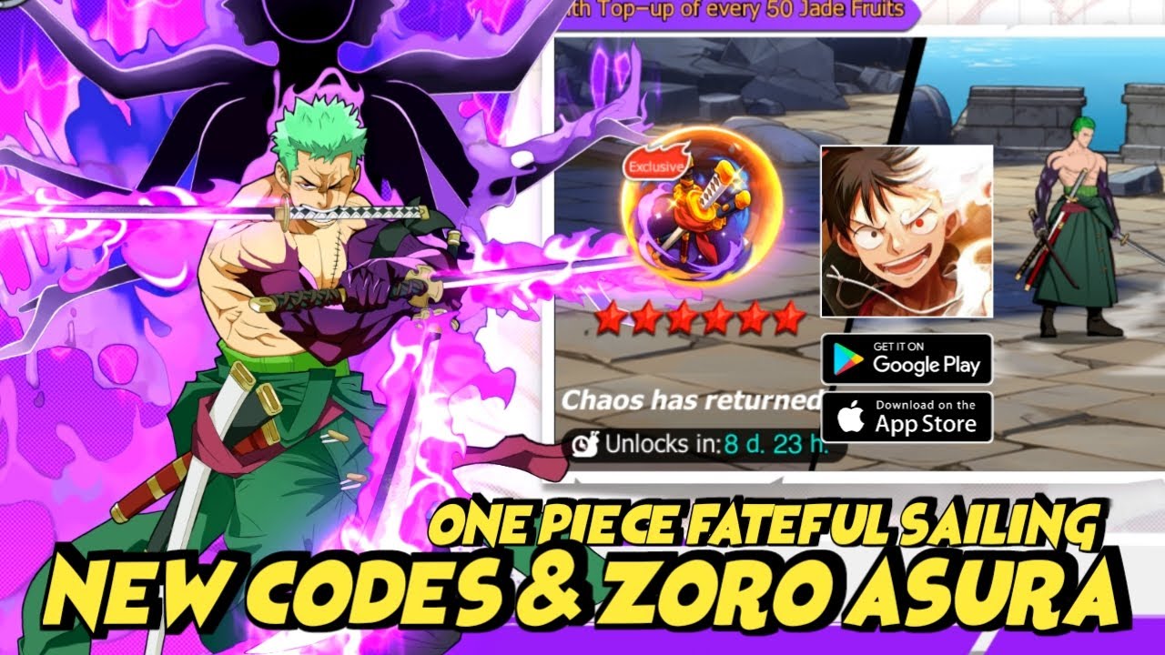 OP: Fateful Sailing new 3 Codes & New UR Zoro Ashura & Let's GACHA