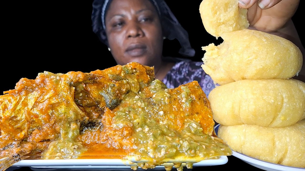 African food mukbang fufu and okra soup mukbang (ASMR)