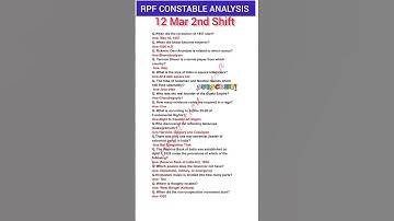 RPF CONSTABLE EXAM ANALYSIS 2025|12 Mar 2nd Shift|RPF Constable paper analysis today#rpfconstable#gk