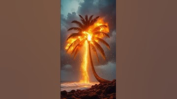 Lightning Strikes Coconut Tree with Explosive Fire 🌴⚡ | Real Footage #shorts