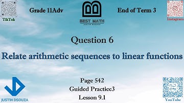 Relate arithmetic sequences to linear functions | Q6 P1 | 11A | EoT3 |