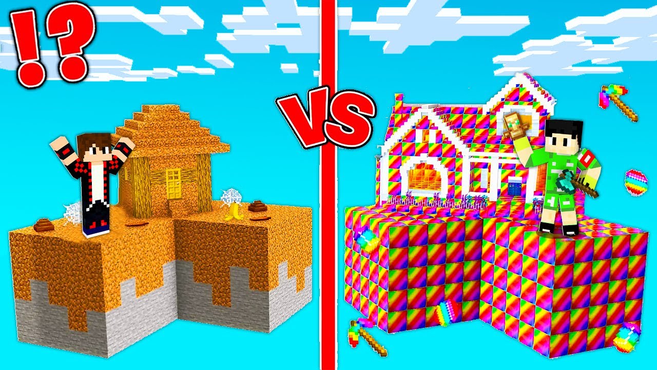 ماين كرافت : حـرب جزيرة حظ الرينبو المطورة ضد الديرت الفقير !!؟