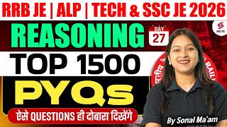 RRB JE/ALP/TECH &amp; SSC JE Reasoning Previous Year Questions | Reasoning for RRB &amp; SSC by Sonal Mam