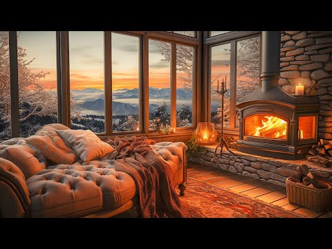 ❄️Winter Fireplace Jazz Music 🔥 Relaxing Jazz Music with Snowfall Cafe Ambience ~ Night Sleep Jazz