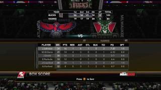 Nba 2k10 simulation of the playoffs looks at a game box score
milwaukee bucks vs atlanta hawks series.