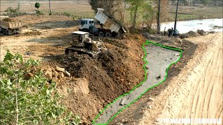 Full Action Completed 100% Delete Deep Pond​​ By Big Dozer And 10Wheels Truck Spreading Land