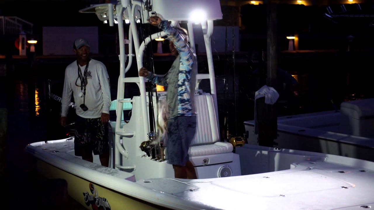 Peter Mill of Bass2Billfish with a little post shoot fun at the dock