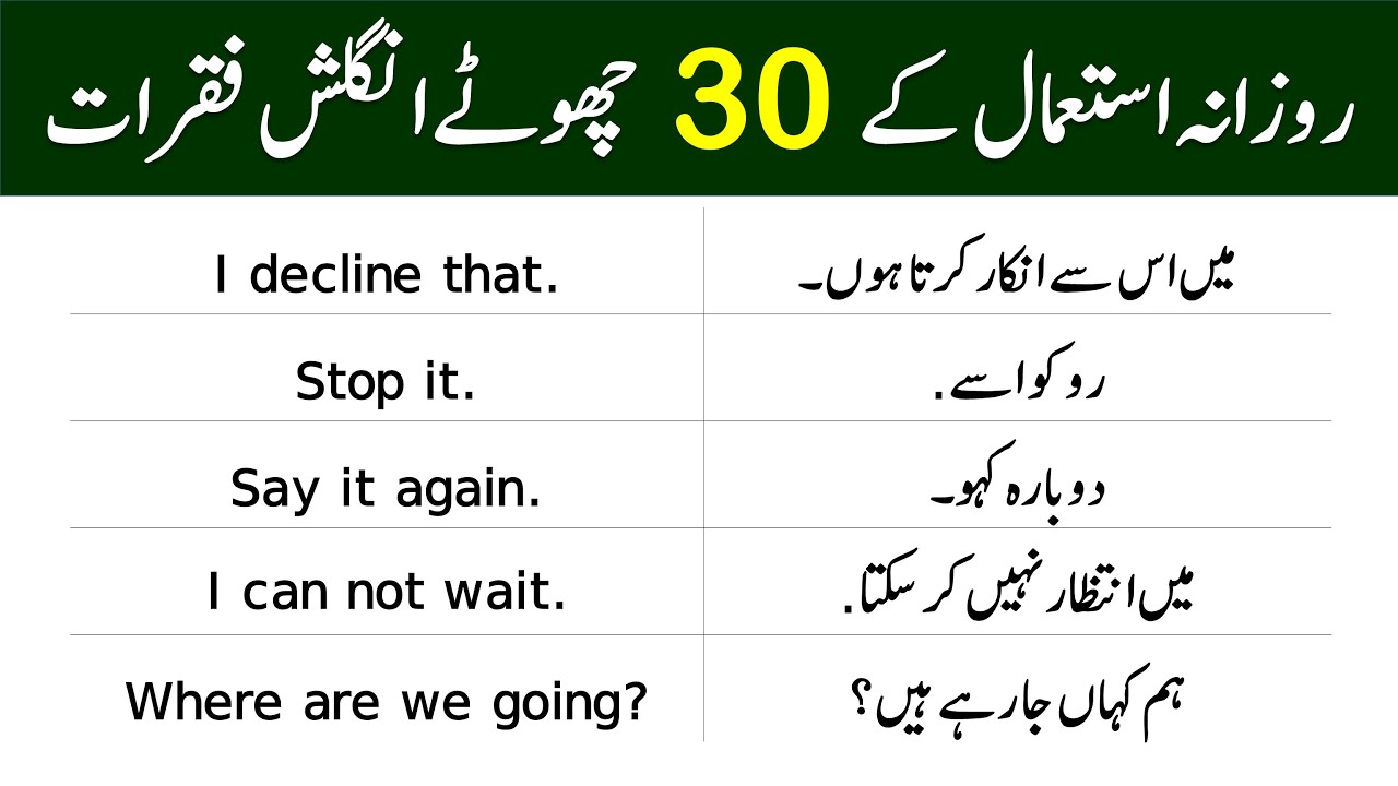 30 daily use small english sentences with urdu translation | 