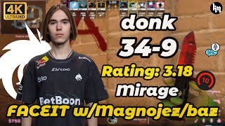 😮donk (34-9) Rating: 3.18 w/Magnojez/baz (mirage) | Nov 21, 2025 #cs2 #donk
