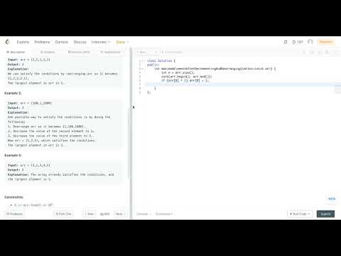 LeetCode November Daily - Day 15 - 1846. Maximum Element After Decreasing and Rearranging