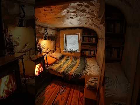 Healing Ambiance Sleep Aid Cave Cozy Cabin Burning Fireplace Blizzard Snowfall 