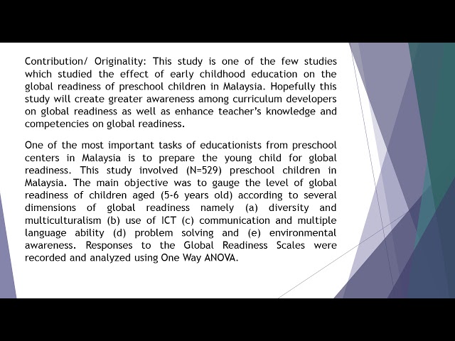 Global Readiness among Preschools Children in Malaysia IJEP 58 118 126 class=