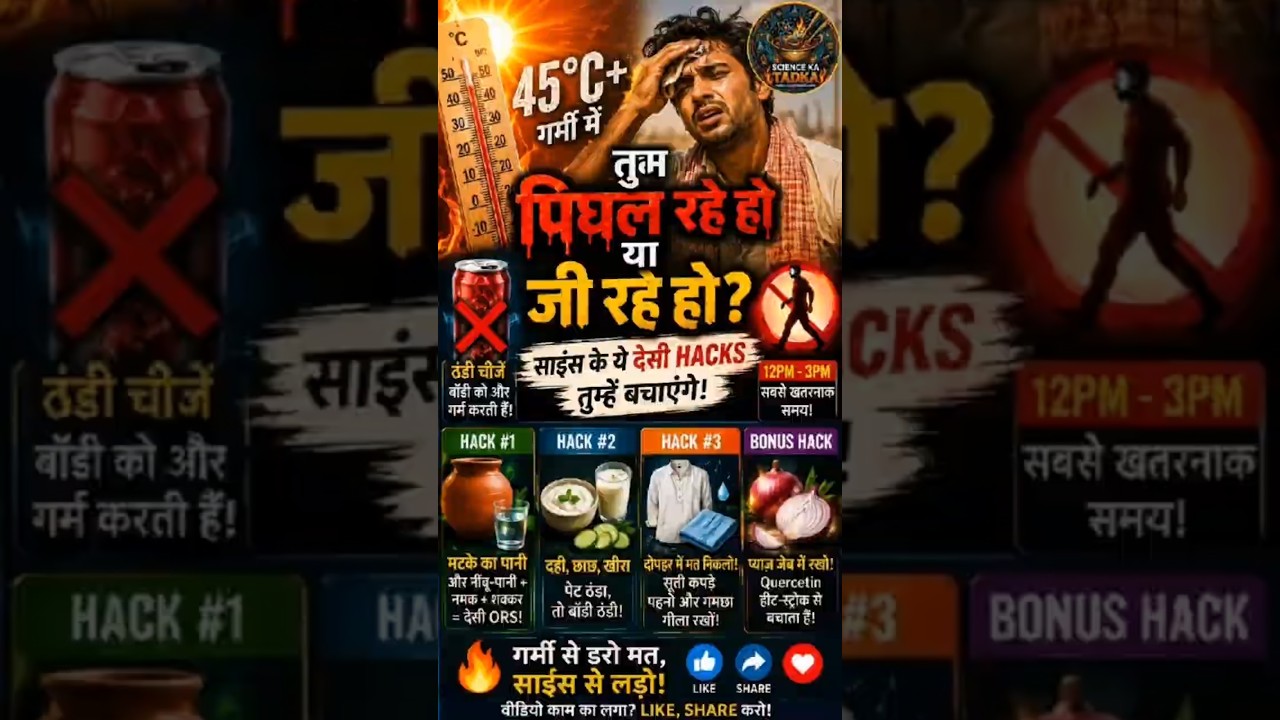 45°C गर्मी में बचना है? ये 3 साइंस Hacks जान लो! 🥵 #facts #youtubeshorts #hindiscience