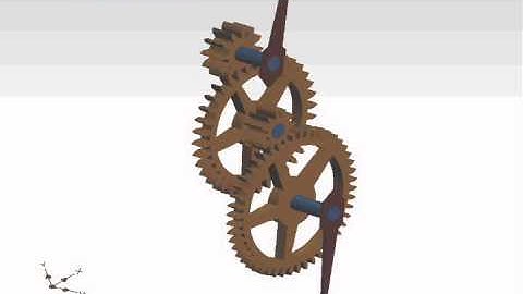The gear train of the "Motion Work Study" device as modeled in Gearotic Motion (3D solid rendering)