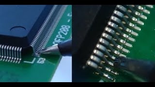 Professional hand soldering surface mount IC's to IPC class 3  Drag/sweep soldering using flux gel