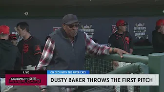 Former Giant, 2 time World Series champ Dusty Baker throws at first pitch at Sutter Health Park thumbnail