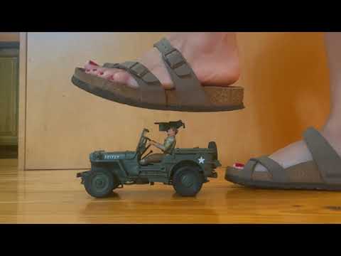 Foot Model crushing military jeep. Crush Fetish. Crushed Jeep for sell.