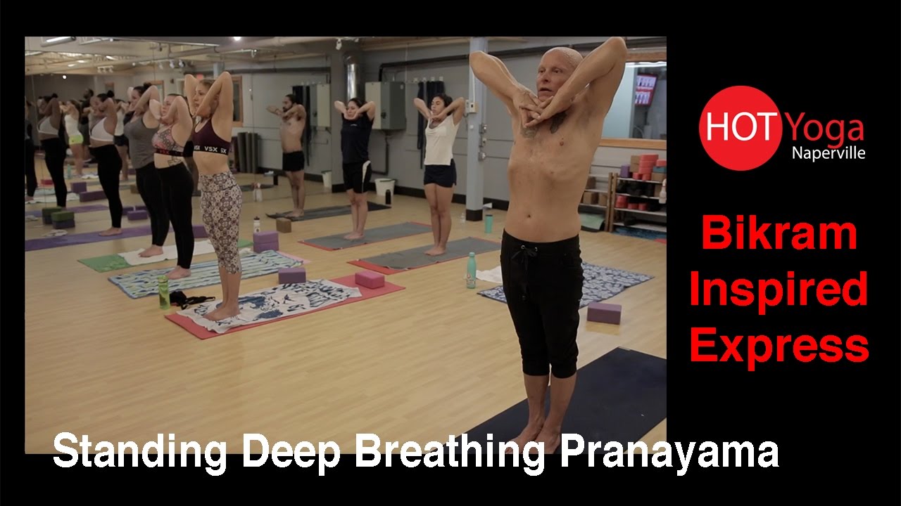 Bikram yoga sequence of asanas (poses). Standing pranayama (a