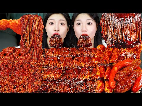 ASMR MUKBANG| 직접 만든 불닭 짜장 버섯 양념치킨 소세지 먹방 & 레시피 FRIED CHICKEN AND FIRE NOODLES EATING