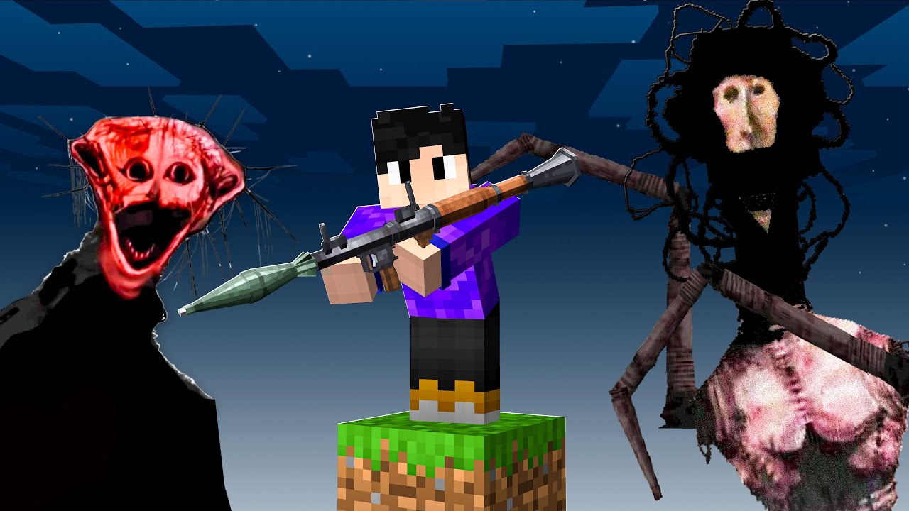 SOBREVIVI 100 EM APENAS 1 BLOCO (COM ARMAS) vs TODOS OS MODS DE TERROR