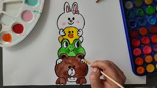 How To Draw Line Friends Brown Cony Sally Leonard Line Town Step By Step Tutorial