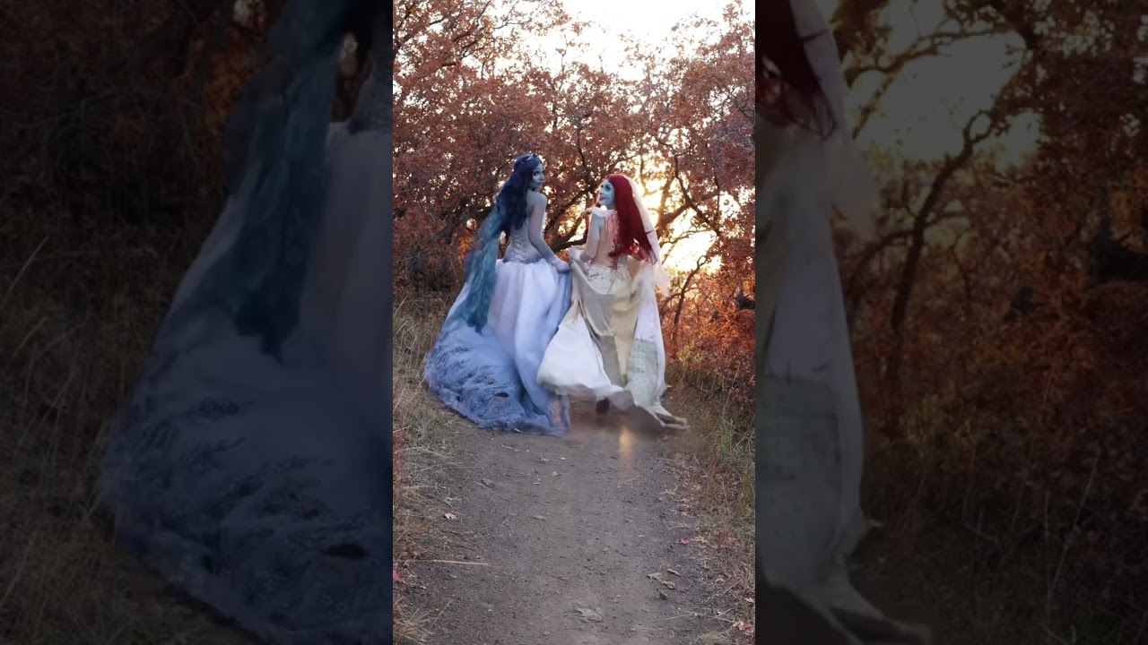Running slow mo in the Corpse Bride and Wedding Sally dresses