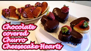 Chocolate covered Churro Cheesecake Hearts!! | Delicious Churro Cheesecake! | Valentine Treats!