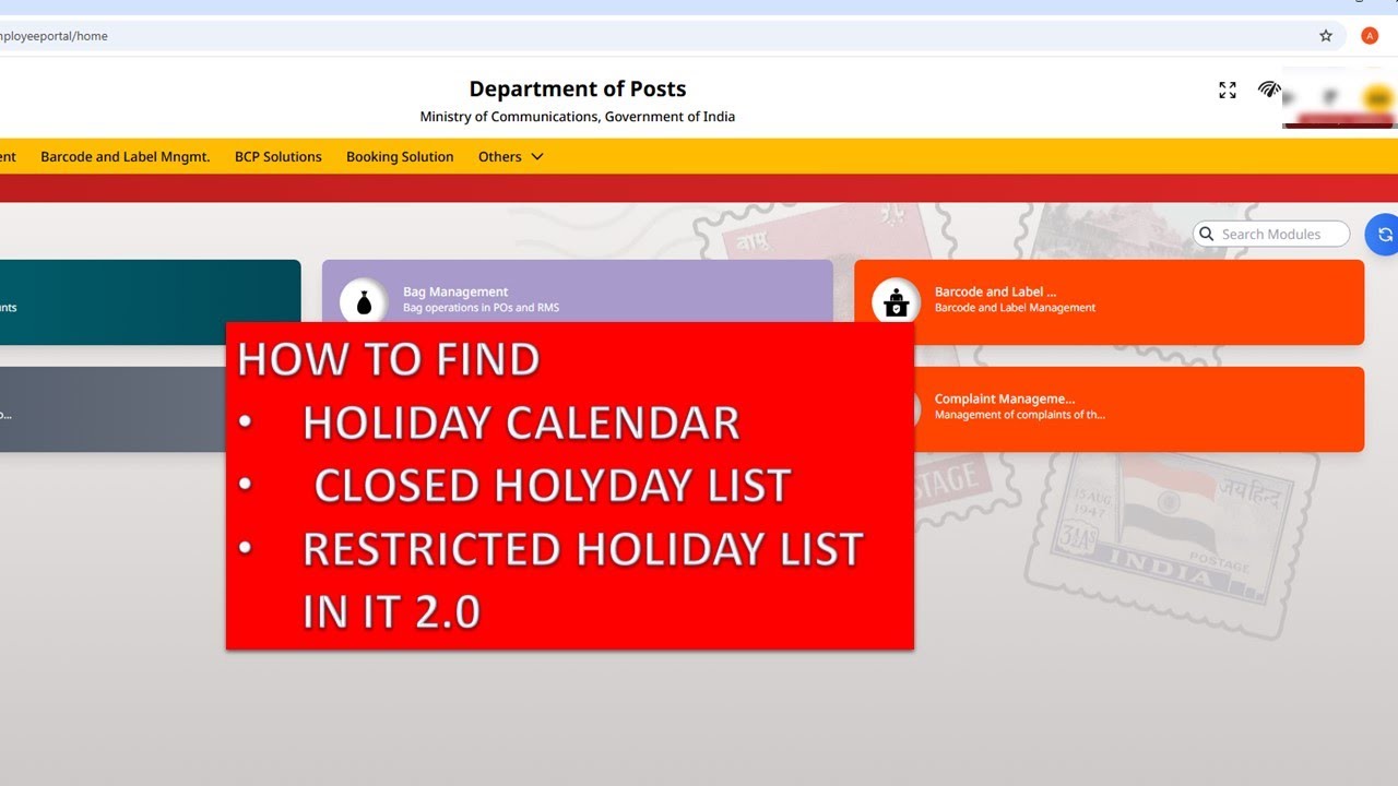 HOW TO CHECK HOLIDAY CLANDER, CLOSE HOLDIDAY LIST AND RESTRICTED HOLIDAY LIST IT 2.O INDIA POST.
