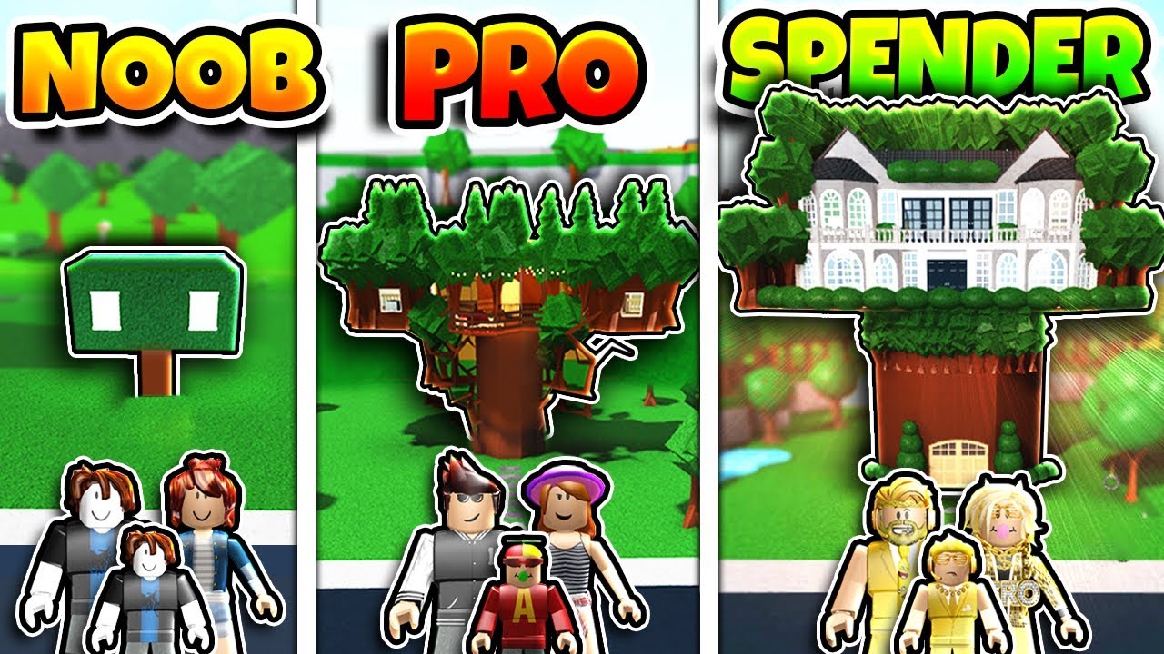 Roblox Noob Vs Pro Vs Robux Spender Family Tree House Build Challenge In Bloxburg Youtube - noob vs pro roblox theme park