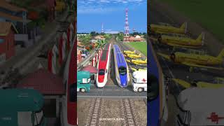 INTENSE MOMENT! 2 TRUCKS BLOCK EACH OTHER ON TRAIN TRACK 😨🚛 #train #traincrossing #highspeedtrain