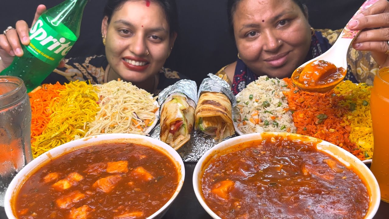 Eating Veg ,Chilli , Noodles,Veg,Chilli Garlic,Singapuri Rice,Manchurian,Rolls😋 I Foodie Gd