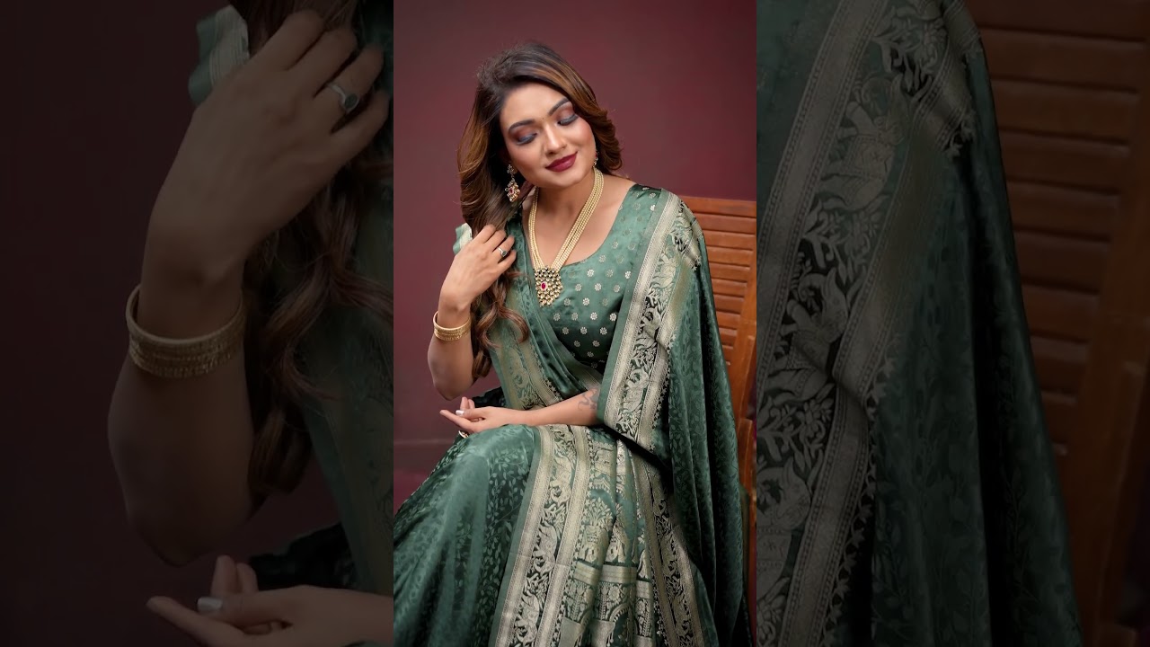 Deep Green Soft Satin Silk Saree