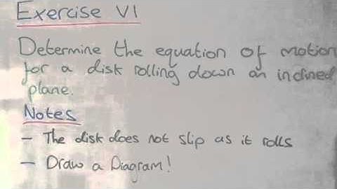 Exercise VI: Classical Mechanics - Equation of motion of a disk rolling down an inclined plane.