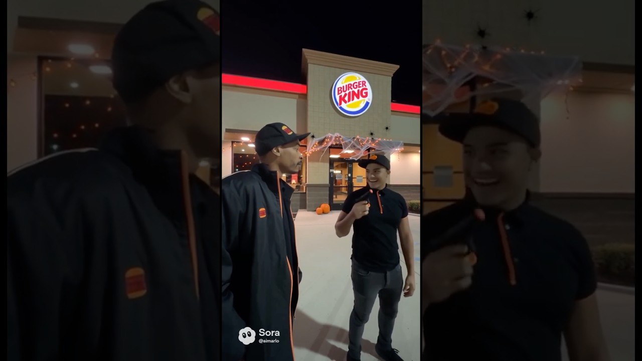 Burger King manager A.I “Marvin” chills with employee outside for Halloween